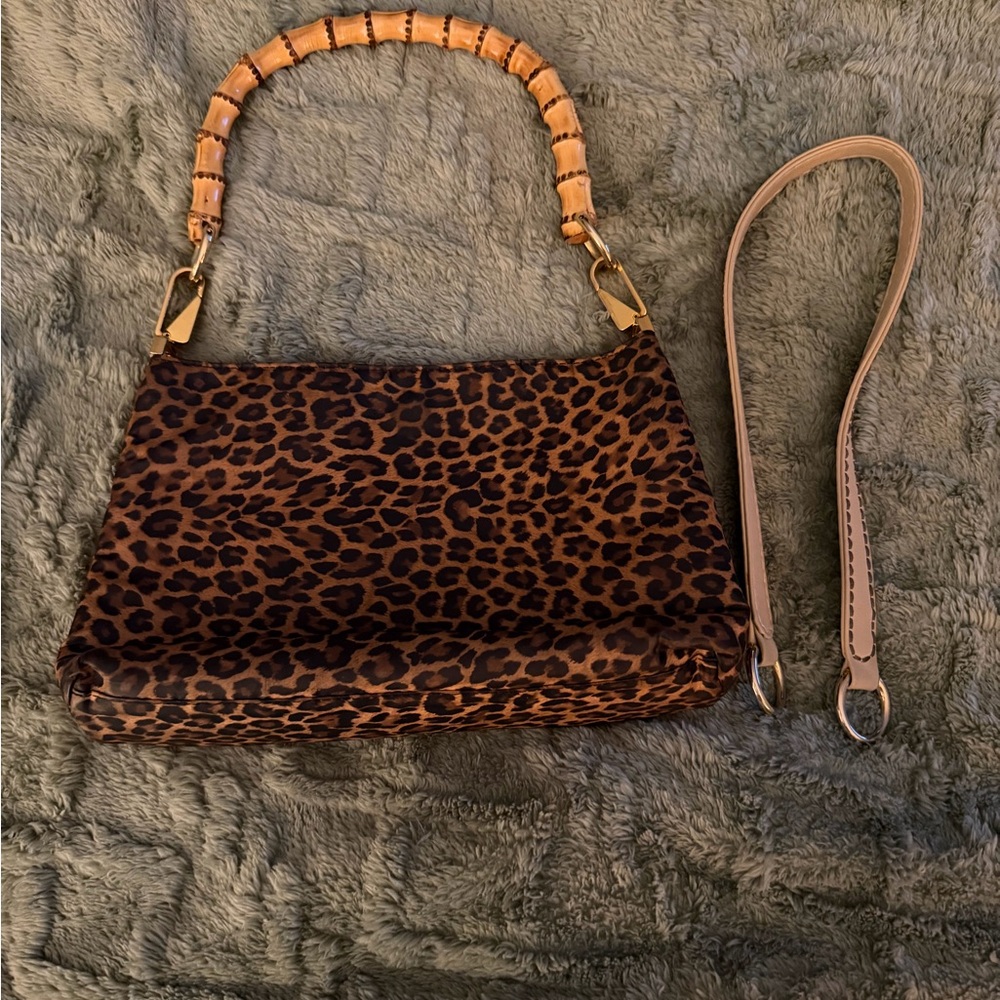 Plineo Visona Leopard Print Handbag with Bamboo Handle - Picture 7 of 10